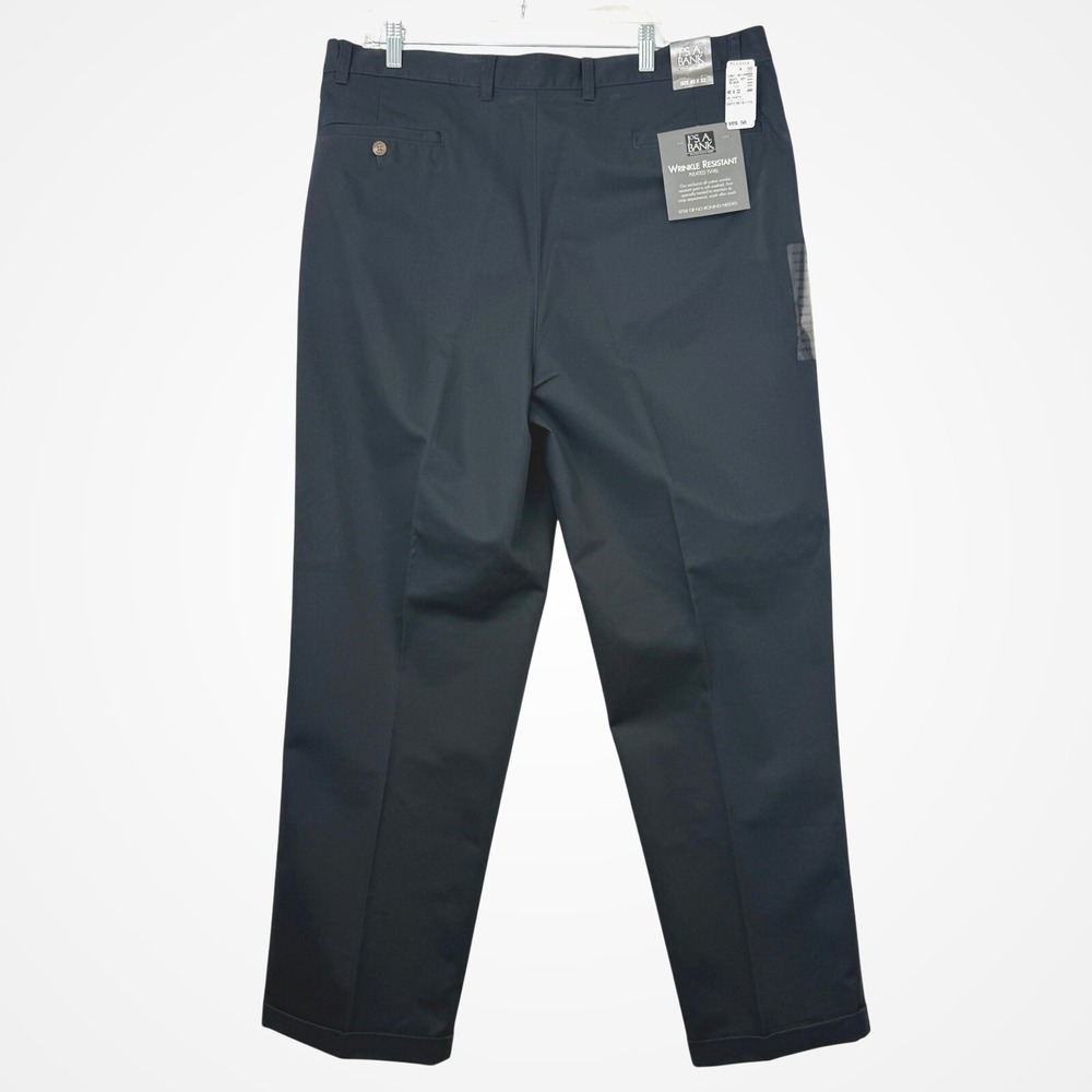 Jos A Bank Mens Wrinkle Resistant Twill Pleated Dress Pants Size 40x32 Black NWT - Picture 3 of 7